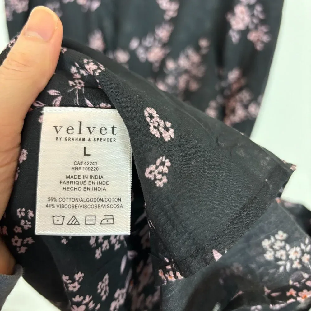 NWT Velvet Graham & Spencer India Printed Black Floral Dress Women’s Large Lined - Picture 8 of 9